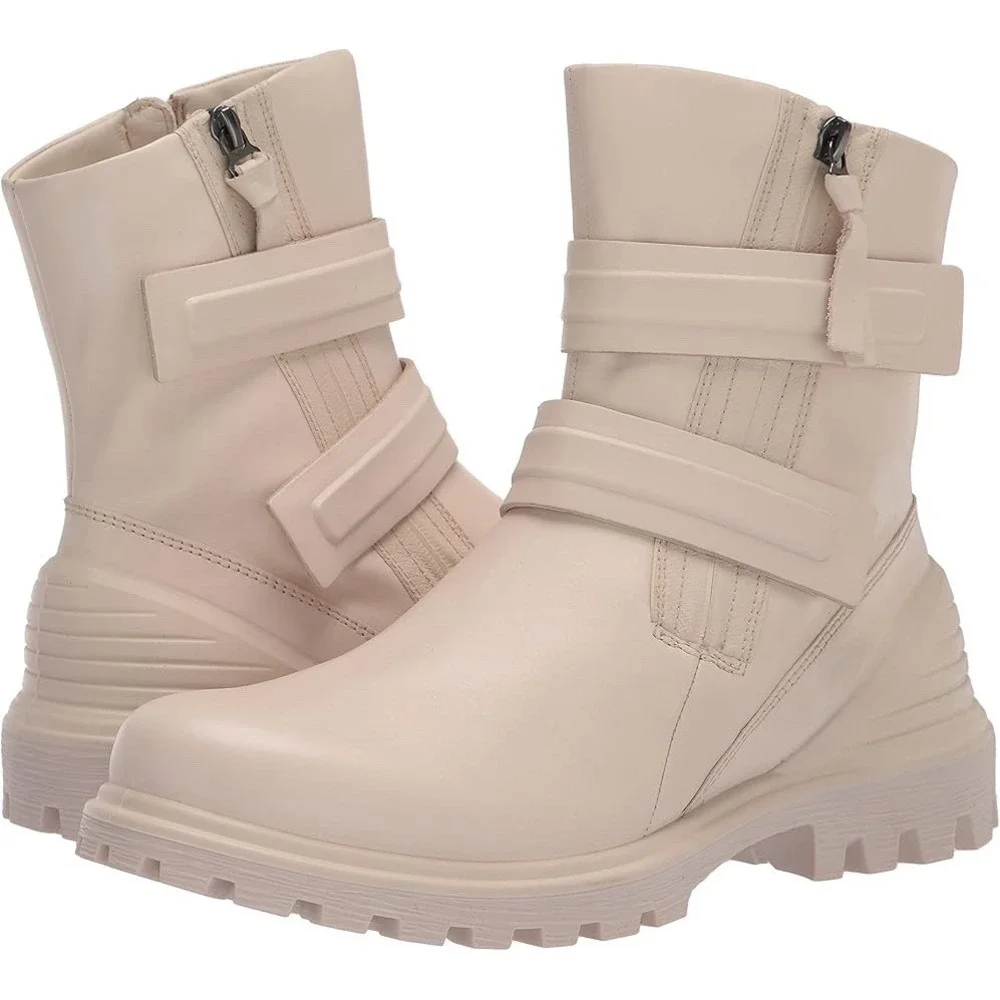 ECCO‎ Limestone Tredtray Moto Leather Bootie 38 8 Ankle Boots Womens White Cream